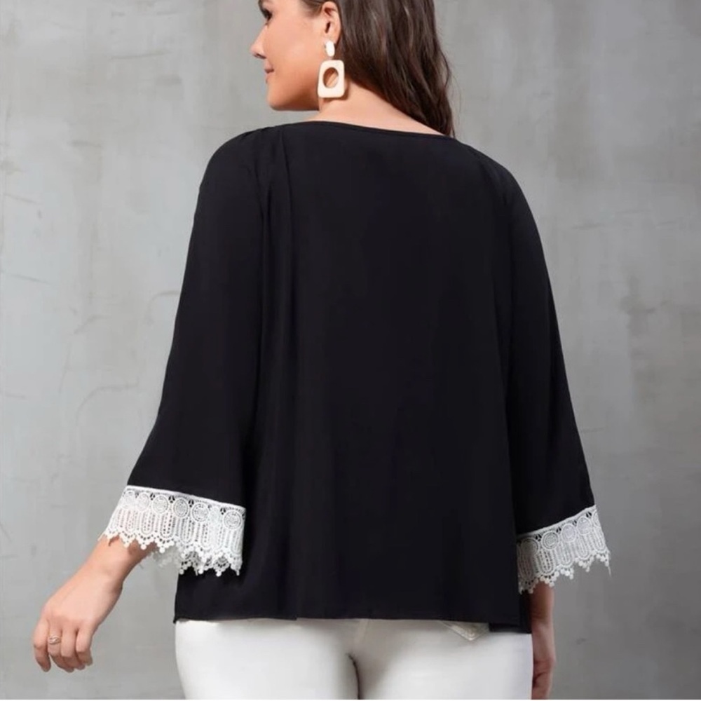 SHEIN Black Tie Front Flutter Sleeve Blouse - Picture 3 of 7